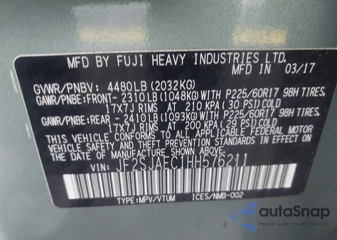 2017 Subaru Forester 2.5I Premium from USA, damaged, VIN JF2SJAEC1HH576211